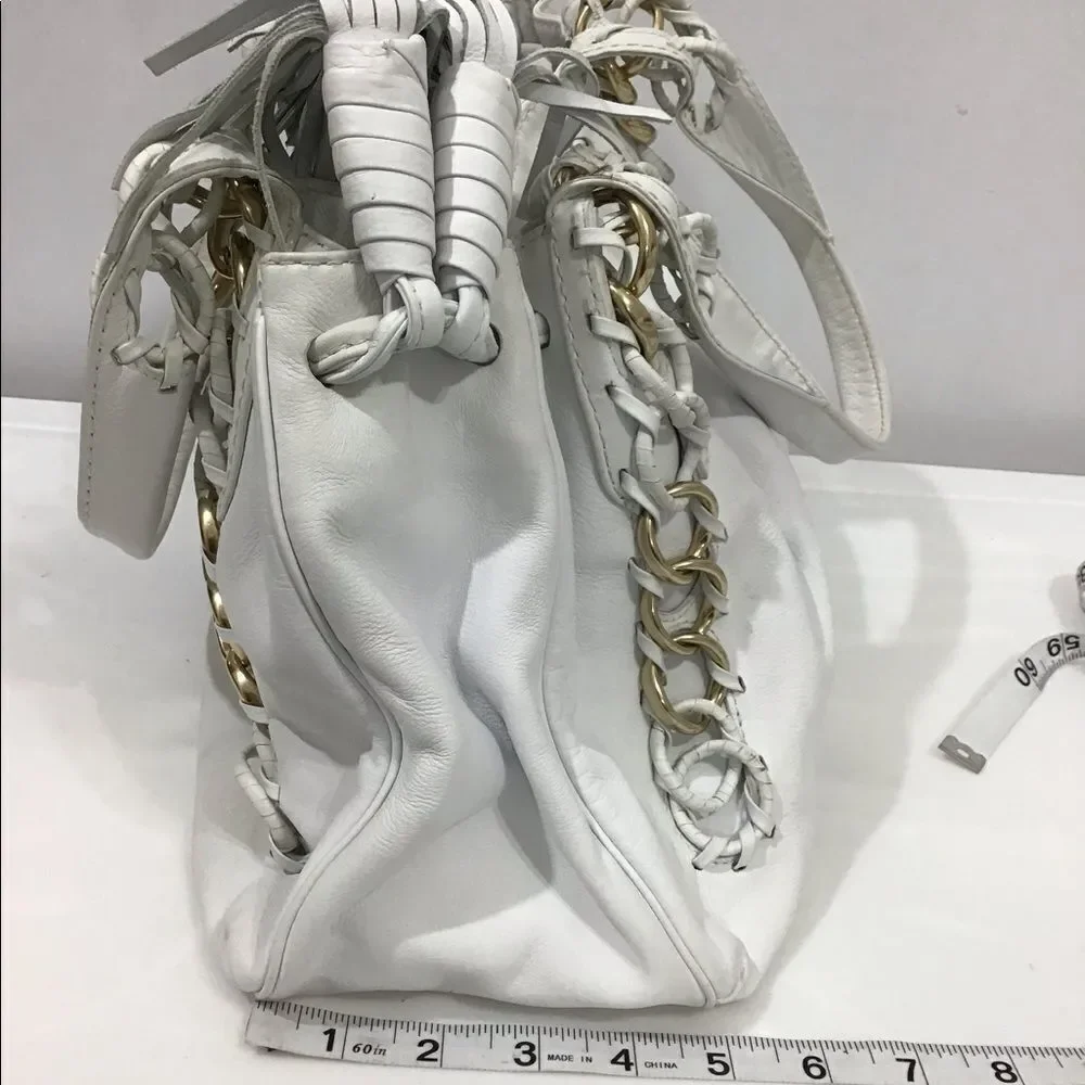 Michael Kors White Oversized Leather Tote Fringe Tassels Bag - Picture 5 of 11